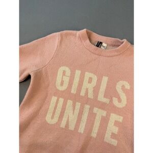 H&M Divided Girls Unite Pink Knit Sweater Womens Large Crew Neck Pullover